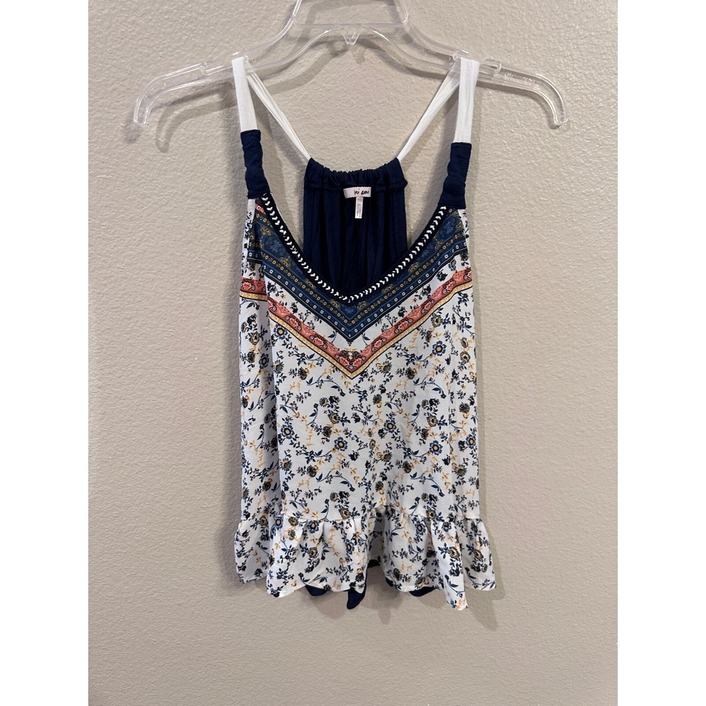 Mi Ami Floral Tank‎ Top Ruffle Hem Sleeveless Casual Summer Top L